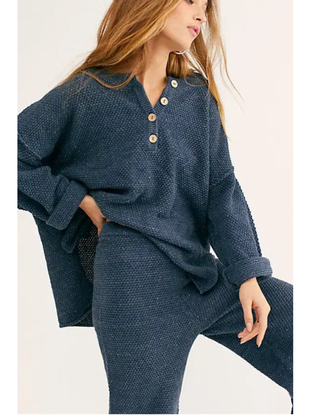 Free People Beach Hailee Sweater Set Size L Navy Blue